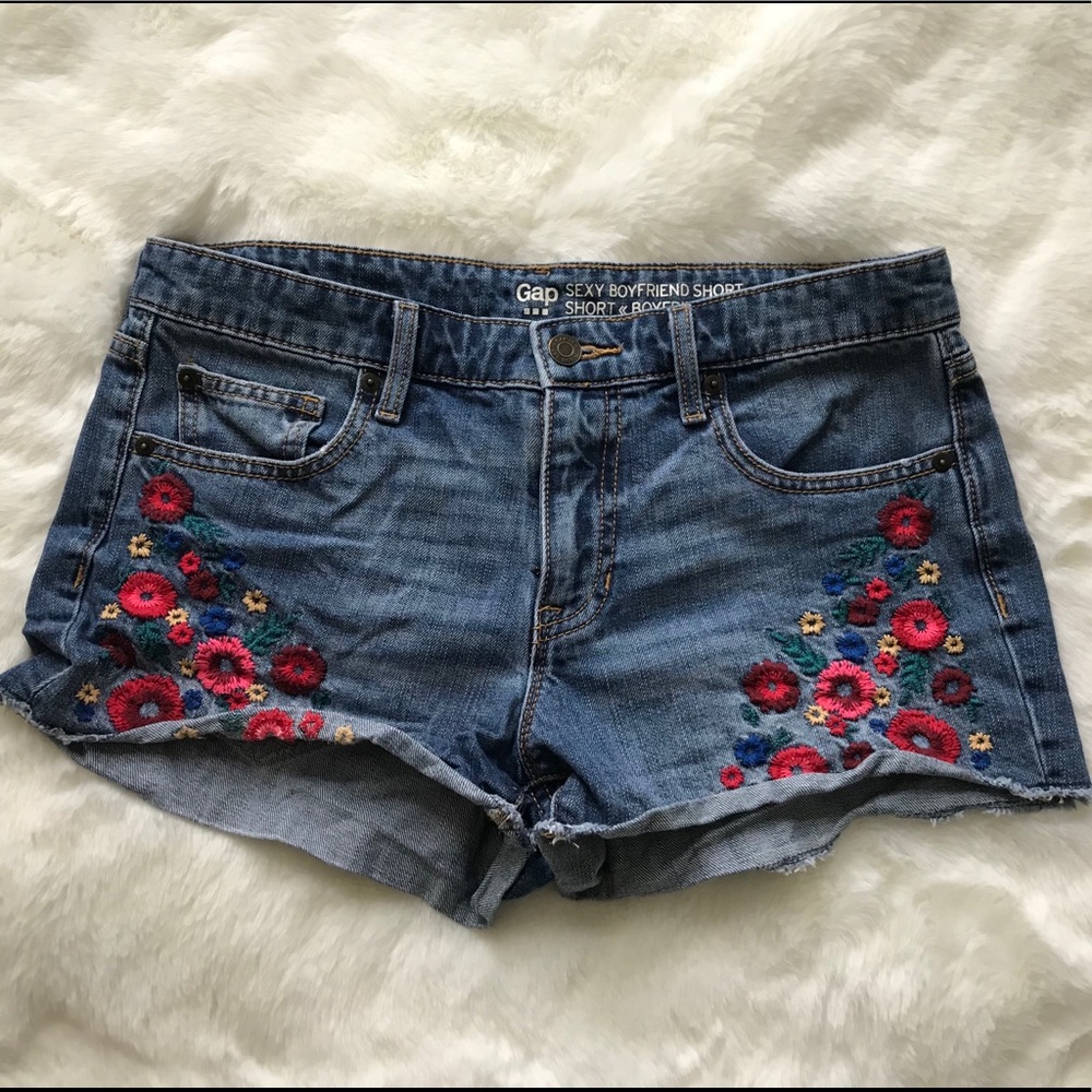 Gap Denim Cut Off Shorts with Flower Embroidery